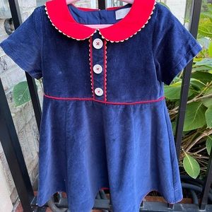 Mini Boden blue velvet dress with ruffle collar